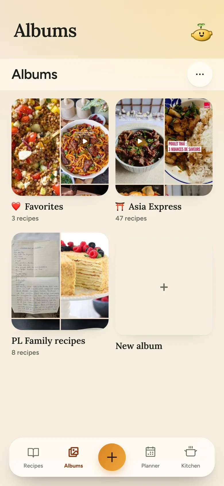 Albums in Hapsi, each with a cover photo and a recipe count