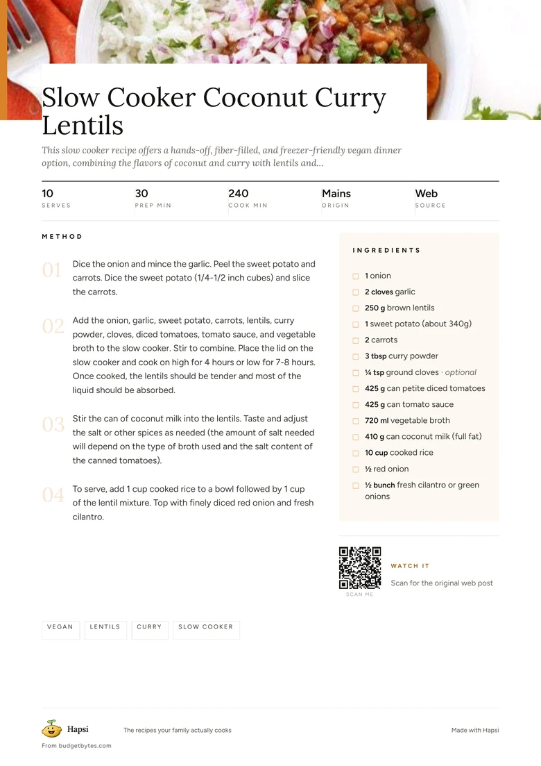 A recipe printed from Hapsi, with its photo, ingredients and method