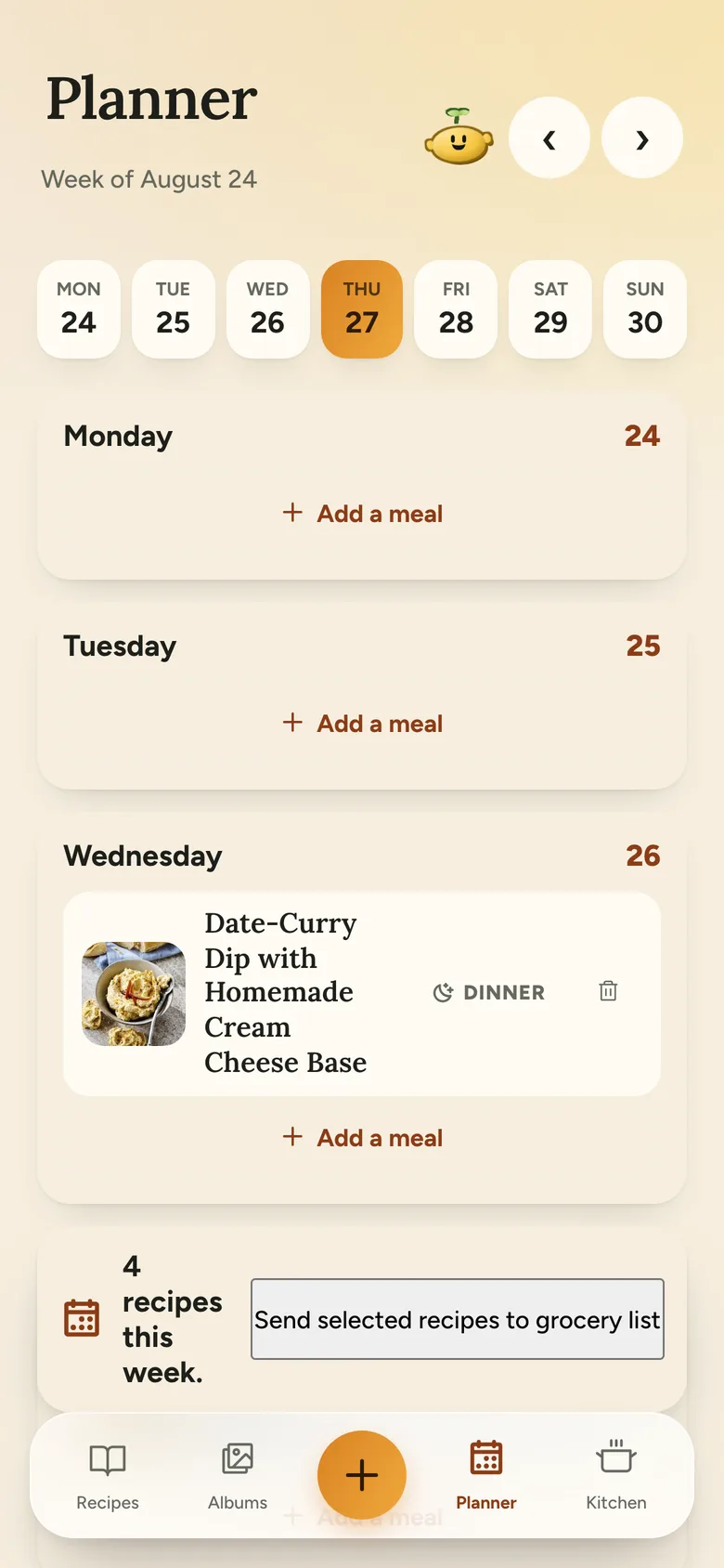 The Hapsi planner with meals placed on the days of the week